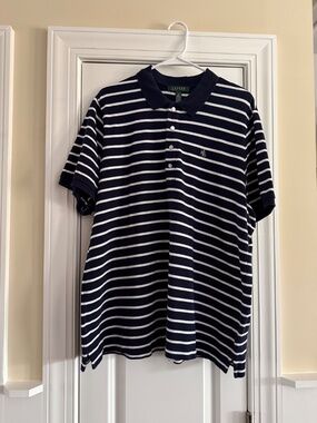 Lauren Ralph Lauren navy and white striped pique polo shirt 2X
